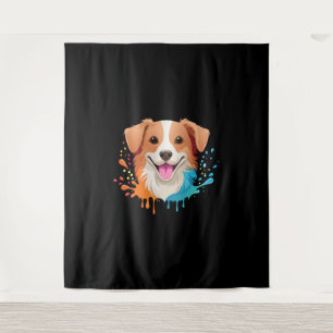 Portrait of a cute dog with fluid colors dripping tapestry