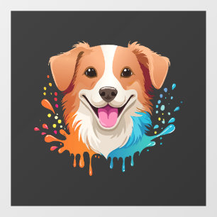 Portrait of a cute dog with fluid colors dripping window cling
