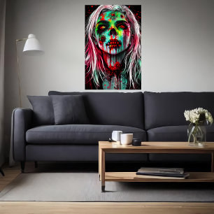 Portrait of a dead zombie lady AI Art Poster