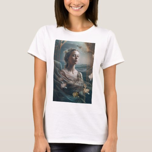  portrait of a female with flora and fauna T_Shirt
