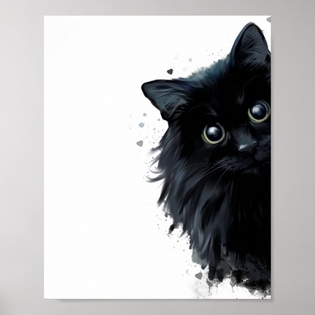 Portrait of a fluffy black cat poster (Front)