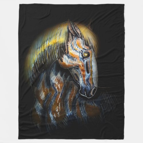 Portrait of a fractalius stallion horse fleece blanket