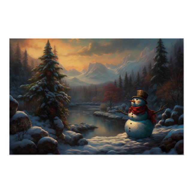 Portrait of a Frosty Friend | Christmas Snowman Poster (Front)