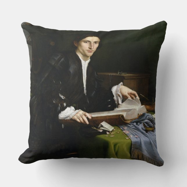 Portrait of a Gentleman in his Study, 1528-30 (oil Throw Pillow (Front)