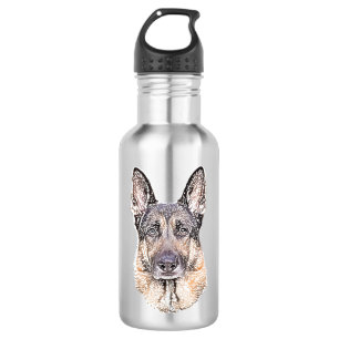 Portrait of a German Shepherd Colored Sketched Dog Water Bottle