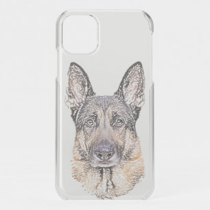 Portrait of a German Shepherd Dog Colored Sketch iPhone 11 Case