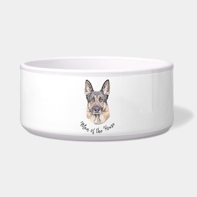 Portrait of a German Shepherd Dog Sketched Art Bowl (Front)