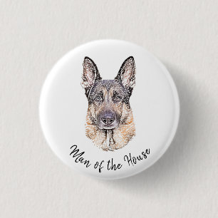 Portrait of a German Shepherd Dog Sketched Art Button