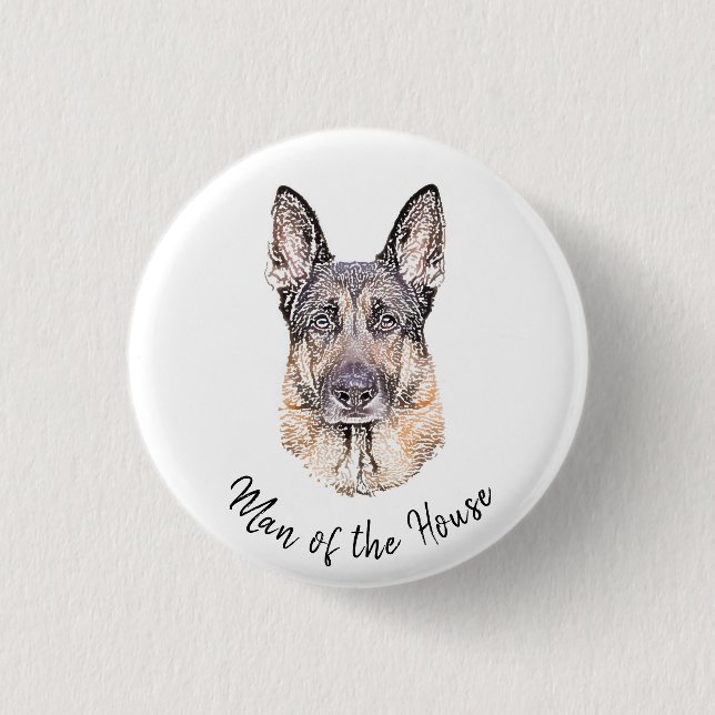 Portrait of a German Shepherd Dog Sketched Art Button (Front)