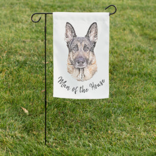 Portrait of a German Shepherd Dog Sketched Art Garden Flag