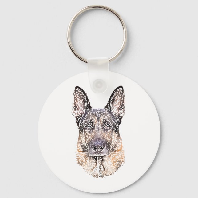 Portrait of a German Shepherd Dog Sketched Art Keychain (Front)