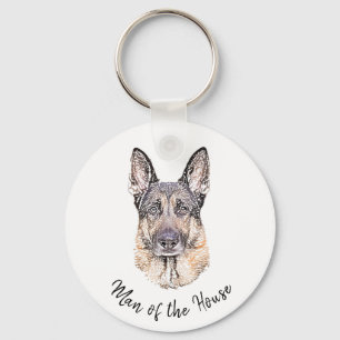 Portrait of a German Shepherd Dog Sketched Art Keychain