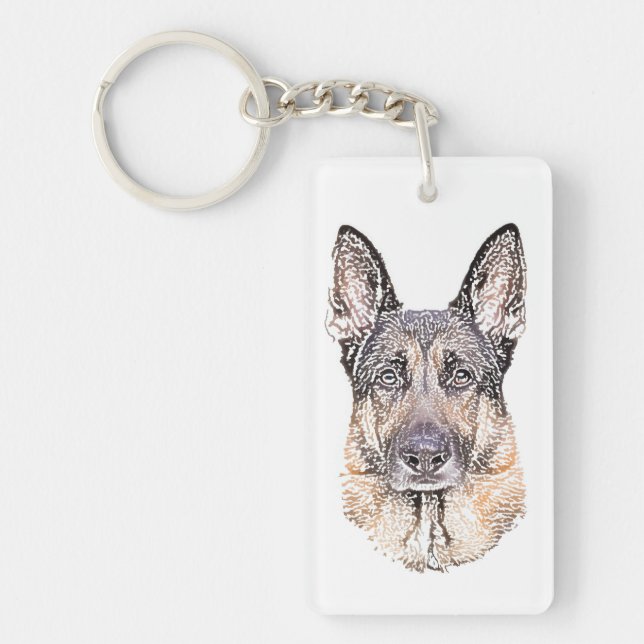 Portrait of a German Shepherd Dog Sketched Art Keychain (Front)