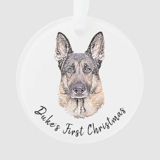 Portrait of a German Shepherd Dog Sketched Art Ornament (Front)