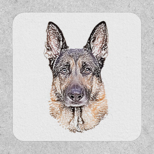 Portrait of a German Shepherd Dog Sketched Art Patch (Front)