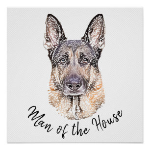 Portrait of a German Shepherd Dog Sketched Art Poster