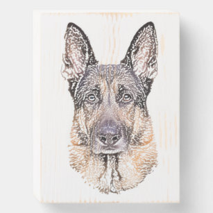 Portrait of a German Shepherd Dog Sketched Art Wooden Box Sign