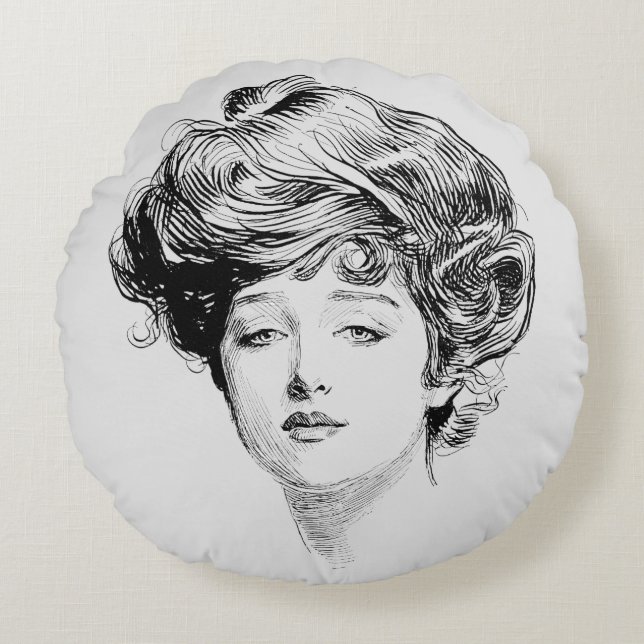 Portrait Of A  Gibson Girl, 1900 Round Pillow (Front)