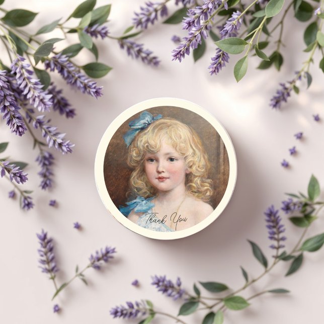 Portrait of a girl in a blue dress, Fine Art Classic Round Sticker (Creator Uploaded)