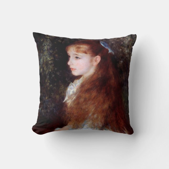 Portrait of a Girl with Blue Ribbon, Renoir Throw Pillow (Front)