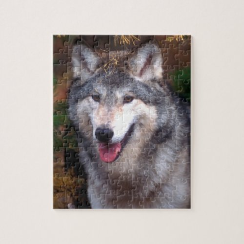 Portrait of a gray wolf jigsaw puzzle