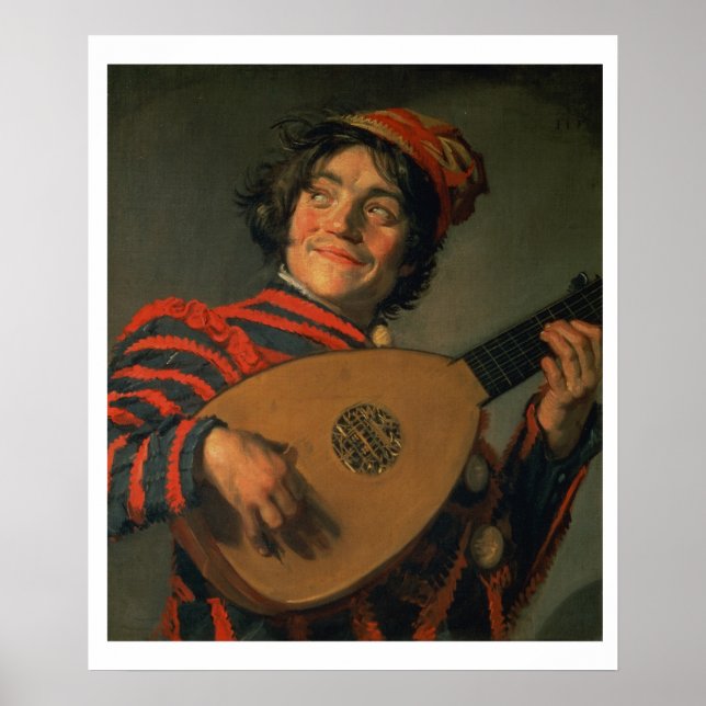 Portrait of a Jester with a Lute (oil on canvas) Poster (Front)