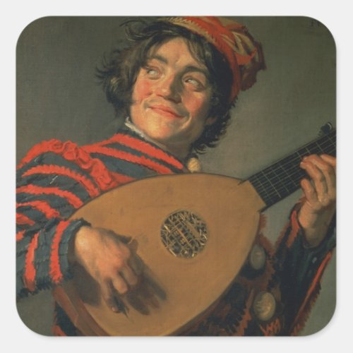 Portrait of a Jester with a Lute oil on canvas Square Sticker
