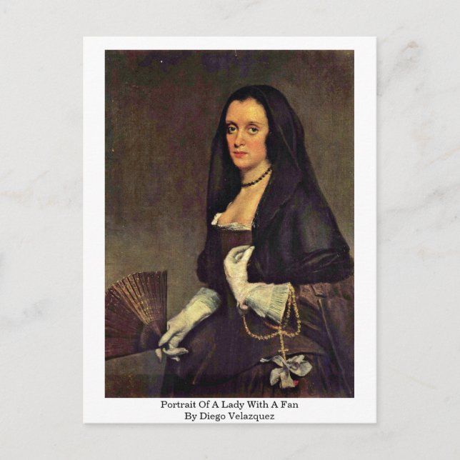 Portrait Of A Lady With A Fan By Diego Velazquez Postcard (Front)