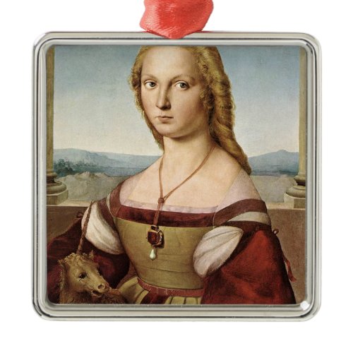 Portrait of a Lady with a Unicorn (by Raphael) Metal Ornament