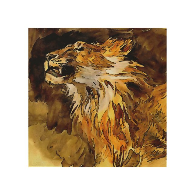 Portrait Of A Lion Acrylic Painting Wood Wall Art (Front)