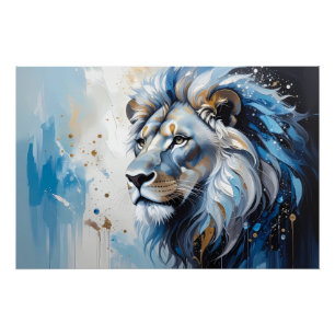 Portrait of a Lion - Blues Tones Poster