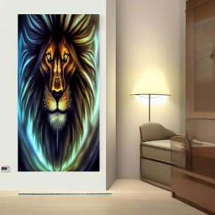 Portrait of a Lion head   AI Art Poster