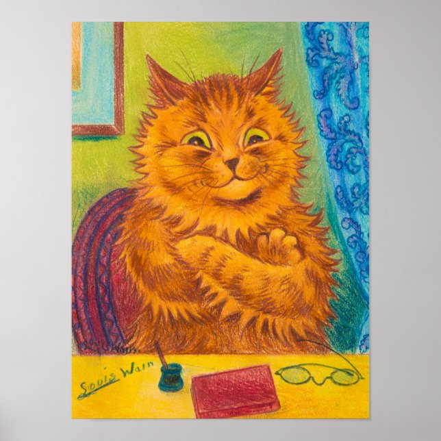 Portrait of a Literary Orange Cat by Louis Wain Poster (Front)