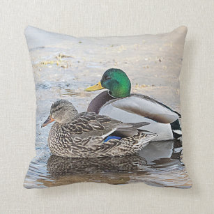 Portrait of a male and female mallard throw pillow