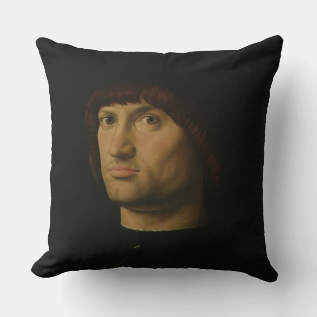 Portrait of a Man, or The Condottiere, 1475 (oil o Throw Pillow (Front)