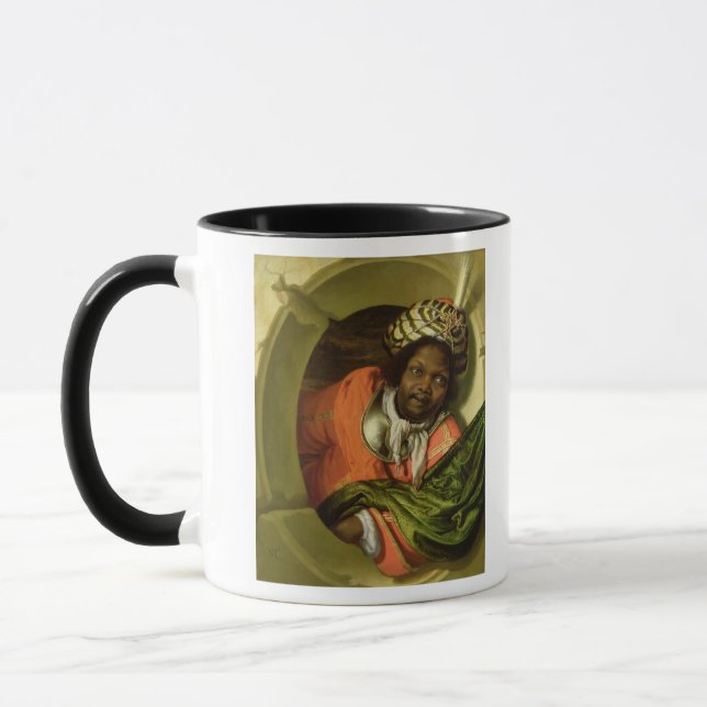 Portrait of a Moor holding a flag at a window Mug (Left)
