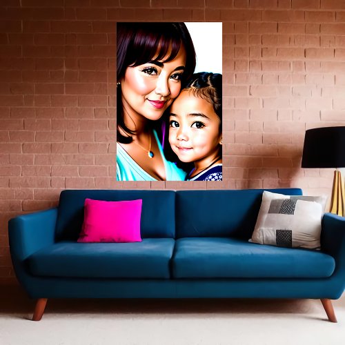 Portrait of a Mother and daughter  AI Art Poster