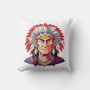 Portrait of a Native American old Chief Throw Pillow