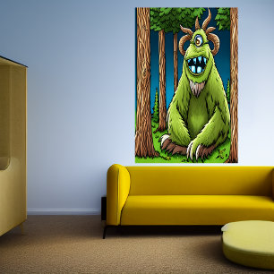 Portrait of a one eye green fantasy beast   AI Art Poster