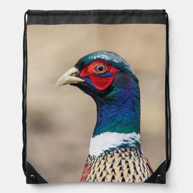 Portrait of a pheasant drawstring bag (Front)