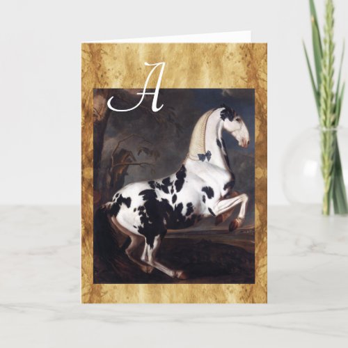 Portrait of a Piebald Horse Parchment Monogram Note Card