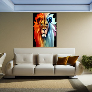 Portrait of a red and white lion AI Art Poster