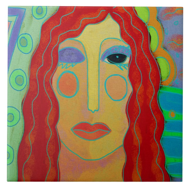 Portrait of a Red Head Abstract Digital Painting Ceramic Tile (Front)