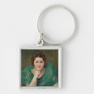 Portrait of a Russian Woman with a Green Scarf Keychain
