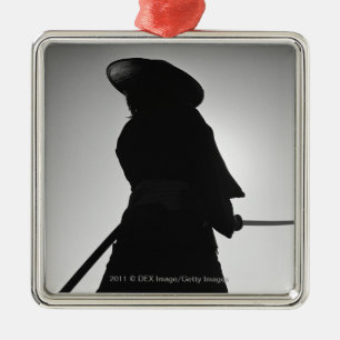 Portrait of a Samurai warrior holding a sword Metal Ornament
