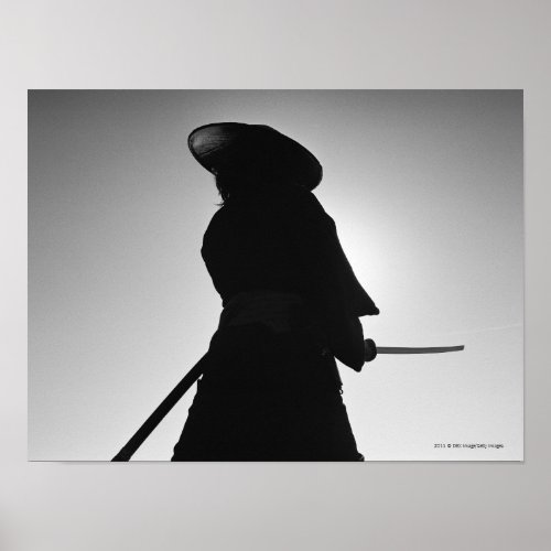 Portrait of a Samurai warrior holding a sword Poster