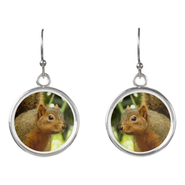 Portrait of a Squirrel Nature Animal Photography Earrings (Front)