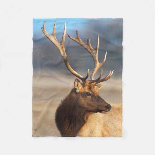 Portrait of a Stunning Bull Elk Fleece Blanket (Front)