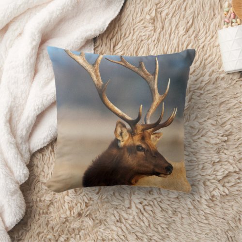 Portrait of a Stunning Bull Elk Throw Pillow