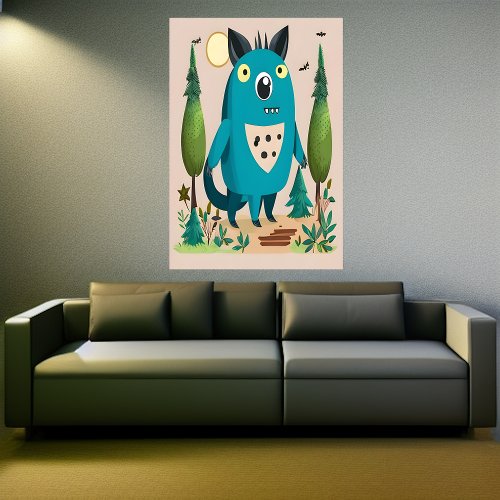 Portrait of a three eye fantasy beast  AI Art Poster